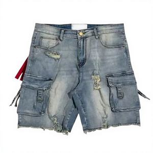 Shorts en jean déchiré vintage pour homme, style streetwear personnalisé, respirant, écologique, avec cordon de serrage et taille élastique - Product Image 1