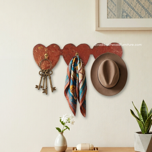 Wholesale Handmade Rustic Antique Vintage Style 3 <b>Hooks</b> Eco-Friendly Durable Hanging Coat <b>Key</b> Holder Wood <b>Wall</b> Mount Heart - Product Image 3
