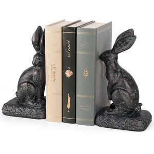 Metal Rabbit Bookends 2Pcs Sculptural Antique Weathered Finish Traditional Design for Easter Home Decor - Product Image 3