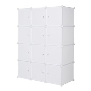 Organizzatore a 12 Cubi, Scaffali Impilabili in Plastica, Armadio Modulare Multifunzionale con Asta Appendiabiti, Bianco - Guardaroba Portatile - Product Image 3
