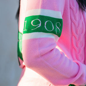 Wholesale Custom Embroidered Women's Winter Cardigan Wool/Acrylic V-Neck <b>Covered</b> <b>Buttons</b> Sorority/Greek Life Coats - Product Image 2