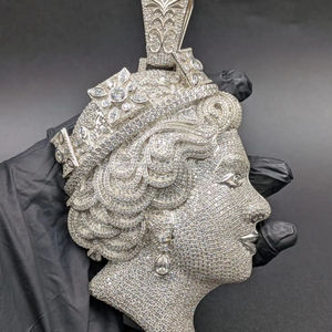 Moissanite Men's <b>Queen</b> Elizabeth Ice Pendant Hip Hop Charm Pendant Rhodium Plated Sterling Silver Jewelry <b>Gift</b> - Product Image 1