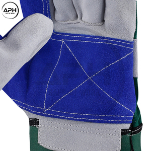 Cowhide Leather Patch Palm Rigger <b>Gloves</b> Green Fabric Back Rubberized Safety Cuff Heavy Duty Construction Work <b>Gloves</b> - Product Image 6