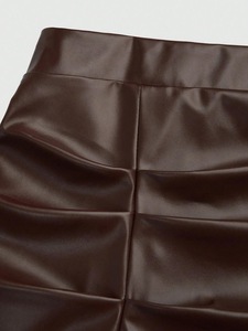 Women's High Waist Faux Leather Mini <b>Skirt</b> Solid Pencil Style with Slit - Product Image 5