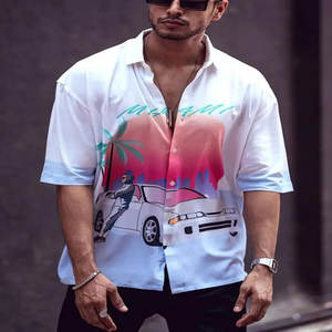 Camiseta de manga corta personalizada con botones para hombre, Camiseta de algodón con estampado amarillo y cuello de polo - Product Image 1