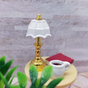 1:12 Scale Zinc Alloy Dollhouse <b>Table</b> Lamp with Classic Scalloped Shade and Antique Finish for Decor - Product Image 4