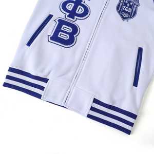 Zeta Phi Beta <b>White</b> Varsity Fleece <b>Jacket</b> Chenille Letter Embroidered Greek Women Bomber Ribbed Cuff Premium Custom Apparel - Product Image 5