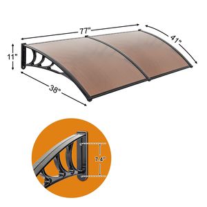 Auvent de protection contre la pluie pour portes et fenêtres domestiques 200 x 100, marron et noir, avec support pour auvent et avant-toit, même code 72908277 - Product Image 6