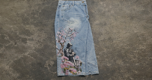 Jeans Herry Blossom para mujer, estilo baggy, denim, streetwear, pantalones anchos con bordado. - Product Image 3