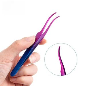 Ensemble de pinces à cils en acier inoxydable de précision, pointes lisses, couleurs dégradées rose, violet, bleu, pour usage beauté - Product Image 5