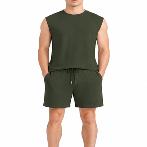 Ensemble deux pièces pour hommes, débardeur sans manches et short, vêtements de sport d'été, doux, respirant, léger, confortable, pour la salle de sport et la détente - Product Image 1