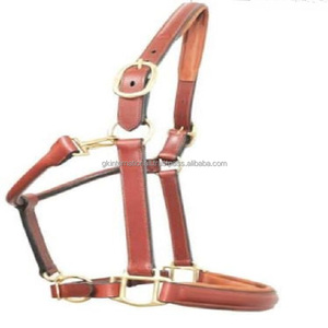 Cabestro de caballo de cuero marrón acolchado suave cosido elegante de cuero auténtico de diseño personalizado con hebilla y anillo de latón de doble corona sólida - Product Image 1