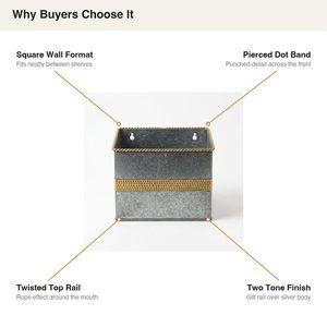 Handmade Galvanized Iron Square Wall <b>Basket</b> 26 cm Zinc Gilt Brass Deewar Format Home Decor - Product Image 5