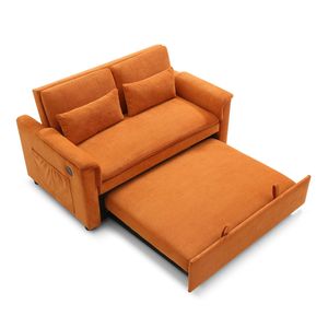 Divano Letto Convertibile a 2 Posti in Velluto da 55 Pollici con Schienale Regolabile, Porte USB e Tasche Laterali per Casa o Ufficio - Product Image 5