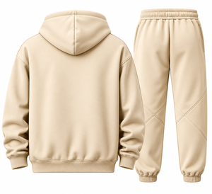 Ensemble de survêtement décontracté pour homme beige avec sweat à capuche à lettres imprimées et pantalon de jogging à séchage rapide, poches et taille élastique - Product Image 4