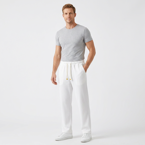 Pantalon de survêtement thermique pour homme en molleton de coton blanc et polyester, entièrement doublé, avec cordon de serrage, décontracté, respirant, poids moyen - Product Image 4