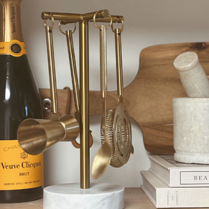 Juego de herramientas de barra multiusos de latón para barman, accesorios para vino y cócteles con base de mármol, jigger, colador, cuchara, juego de herramientas de barra - Product Image 4