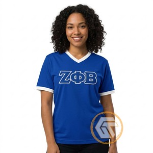 เสื้อยืดสีดำสำหรับสตรี แบรนด์ Zeta Phi Beta Sorority ทรงปกติ คอวี แขนสั้น ผ้าฝ้ายเจอร์ซีย์ 100% สวมใส่สบาย ระบายอากาศได้ดี พิมพ์ลายตัวอักษร - Product Image 1