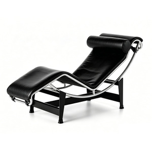 Moderna Chaise Longue <span class=keywords><strong>in</strong></span> <span class=keywords><strong>Pelle</strong></span> <span class=keywords><strong>Nera</strong></span> con Telaio <span class=keywords><strong>in</strong></span> Metallo, Poggiatesta e Funzione Letto per Soggiorno, Ufficio, Hotel, Aree VIP - Product Image 1