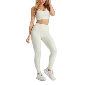 Conjunto de Yoga para Mujer, Sin Costuras, de Spandex/Poliéster, Leggings de Cintura Alta y Sujetador Deportivo, 2 Piezas, Ropa Deportiva para Gimnasio y Fitness - Product Image 1