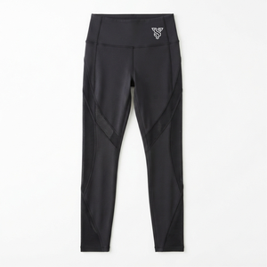 High Waist Full Length Yoga <b>Leggings</b> <b>With</b> <b>Mesh</b> Panels And Contrast Stitching Black Spandex Nylon Seamless Design - Product Image 1