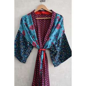 Silk Breathable Plus Size Patchwork Kimono Robe for <b>Women</b> Autumn Boho Long Nightwear Gown Elegant Sexy Lounge Wear - Product Image 3