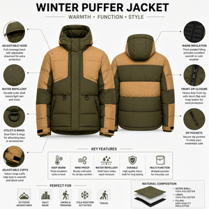 Chaqueta de Invierno para Hombre, Acolchada, con Capucha, Diseño de Bloques de Color, Producción Directa de Fábrica, Logotipo Personalizado, Bordado, Parche, Etiqueta, Exportación - Product Image 5