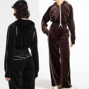 <b>Women</b> Solid Polyester <b>Velour</b> 2-Piece <b>Tracksuit</b> Set Zip-Up Hoodie and Long Jogger Pants Full-Zip Casual Wear Autumn - Product Image 2