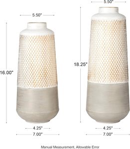 Ensemble de 2 vases décoratifs blancs et dorés avec base grise et motif texturé pour la décoration des salons, des entrées et l'affichage de fleurs séchées - Product Image 6