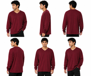 T-shirt à manches longues pour homme, style printemps-été, col en V, surdimensionné, tricoté, style sportif décontracté, respirant - Product Image 6
