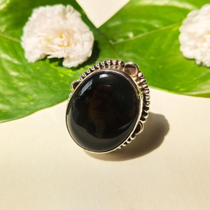 Grande bague en onyx noir, faite à la main, pour soulager l'anxiété, bijou pierre de naissance - Product Image 2