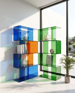 Étagère à livres moderne en acrylique, étagère d'angle à 1 niveau, étagère de rangement transparente du sol au plafond, personnalisable - Product Image 1