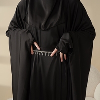 Ensemble Abaya 5 Pièces pour Femmes Musulmanes – Robe de Soirée/Formelle Anti-Plis en Satin Uni Coupe Droite avec Niqab-Hijab Intégré