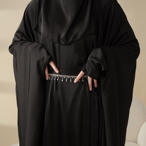 Muslim Women Abaya 5-Piece <b>Set</b> Butterfly Satin <b>Modest</b> Dress Full Cover Niqab-Hijab Loose Fitting - Product Image 6