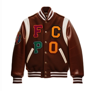 High Quality Genuine Leather Winter High Street Varsity <b>Jacket</b> for Men with Plain Dyed Custom Design and OEM Service - Product Image 2
