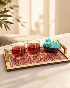 UO Art Premium Handmade Wood and Enamel <b>Serving</b> <b>Tray</b> with Decorative Persian Pattern <b>Gold</b> Metal Handles Rectangular <b>Serving</b> <b>Tray</b> - Product Image 5