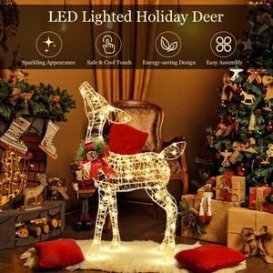 Decorazione Natalizia da Esterno a Forma di Renna Illuminata 34,5 Pollici, 50 Luci LED Bianco Caldo, in PVC e Cotone, per Feste e Vacanze - Product Image 3