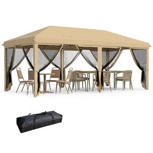 Tenda a baldacchino beige 10x20 con pareti laterali in rete per eventi all'aperto - Product Image 1