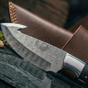 Cuchillo de Caza y Desollador de Acero de Damasco de Hoja Fija de Espiga Completa Hecho a Mano Personalizado, Edición de Última Tendencia, Ambidiestro, Hoja de 5 Pulgadas - Product Image 3