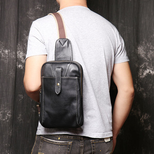 Bolso de Pecho Personalizable de Cuero Genuino Negro para Hombre, Bolso de Hombro Casual de Moda, Bolso Cruzado de Piel de Vaca, Bolso de Cintura para Teléfono Móvil - Product Image 2
