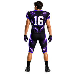 Nuevo Diseño Personalizado de Uniforme de Fútbol Americano para Hombre, Negro y Morado, Impresión por Sublimación, Conjunto de Pantalones y Jersey de Poliéster Transpirable, Número 16 - Product Image 4