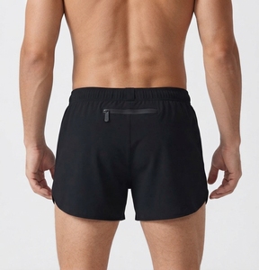 <b>Mens</b> Black Quick Dry Sport <b>Shorts</b> With Zipper Pocket Drawstring Waist Mid Rise Knitted Polyester <b>Short</b> <b>Shorts</b> - Product Image 3