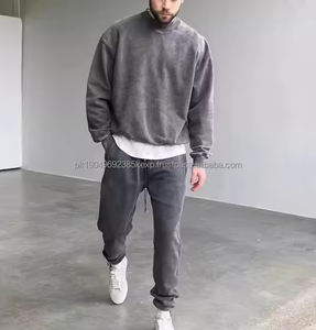 Hombres de gran tamaño boxy recortada 100% algodón 500 GSM pesado ácido lavado vintage sudadera desgastada streetwear cuello redondo - Product Image 5