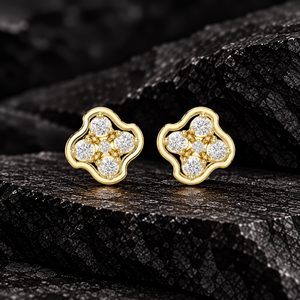 Boucles d'oreilles en diamant de laboratoire, cinq pierres, grappe ondulée, taille ronde, DEF VVS, or 14K 18K, bijoux fins, cadeaux d'anniversaire, ODM - Product Image 1