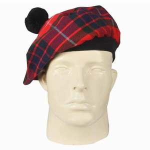 Chapeau écossais Tartan Tam O Shanter, béret à carreaux avec pompon, style hiver, mode anglaise, motif à carreaux rouge et noir - Product Image 1