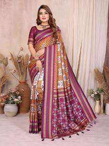 Sari en soie Ikkat élégant pour femmes – Texture lisse et pallu richement tissé – Tenue de mariage indienne traditionnelle - Product Image 2