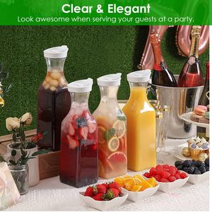4 Pack 50 oz Water Carafes with Flip Top Lids Square <b>Plastic</b> Clear Pitchers for Juice Iced Tea Fridge Storage <b>Drinkware</b> - Product Image 6