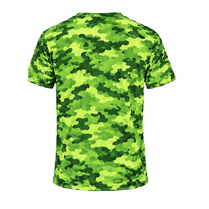 เสื้อยืดลายพรางสีเขียวมะนาวผู้ชายแขนสั้นคอกลมพิมพ์ลายพรางการฝึกอบรมด้านกีฬาฟิตเนสวิ่งชุดกีฬาประสิทธิภาพสูง - Product Image 2