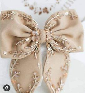 Barrette à cheveux de luxe beige brodée et perlée 14 CM, élégante, en ruban de satin, faite à la main, accessoires pour cheveux de festival - Product Image 2