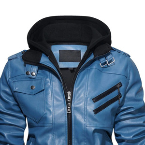 Wholesale Custom Hooded Zipper Leather Jacket For Men Winter Wear Casual Style Plus Size <b>Waterproof</b> <b>Warm</b> Comfortable High - Product Image 5